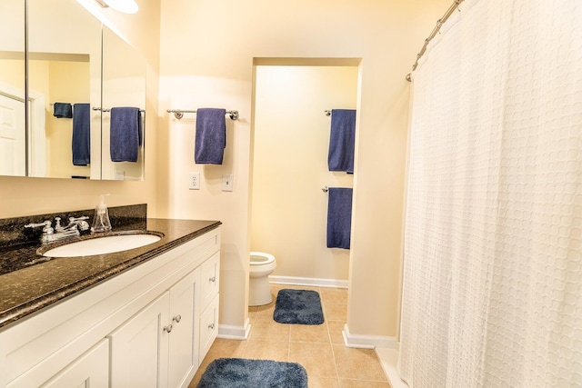 202 Trillium Ct, Santee, SC 29142 - full bath featuring vanity, tile patterned flooring, baseboards, toilet, and a shower with curtain