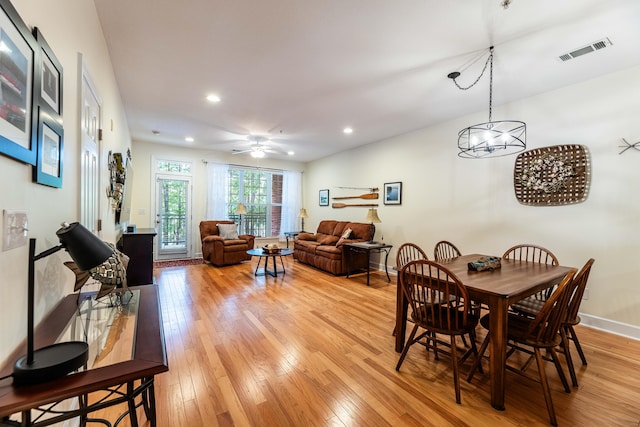 202 Trillium Ct, Santee, SC 29142 - dining room with light wood-style floors, recessed lighting, baseboards, and a ceiling fan
