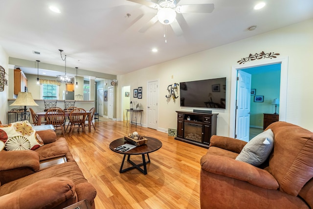 202 Trillium Ct, Santee, SC 29142 - living area with light wood-style flooring, ceiling fan, recessed lighting, and baseboards