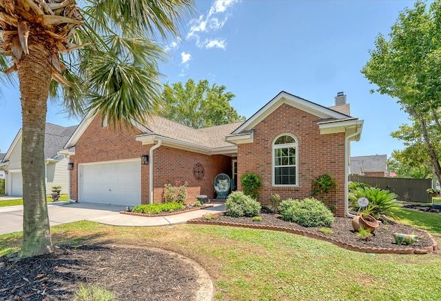 422 Cabrill Dr, Charleston, SC 29414 - view of front of home featuring brick siding, a chimney, an attached garage, concrete driveway, and roof with shingles