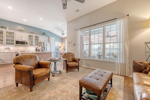 422 Cabrill Dr, Charleston, SC 29414 - living area featuring a ceiling fan, lofted ceiling, and light wood-style floors