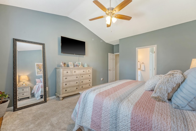 422 Cabrill Dr, Charleston, SC 29414 - bedroom featuring lofted ceiling, a ceiling fan, and light colored carpet