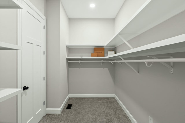 walk in closet with visible vents and carpet flooring