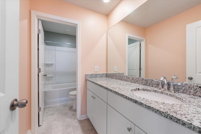 full bathroom featuring vanity, shower / bathtub combination, and toilet