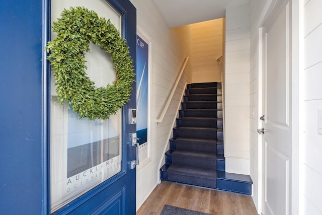 foyer entrance with dark hardwood / wood-style flooring