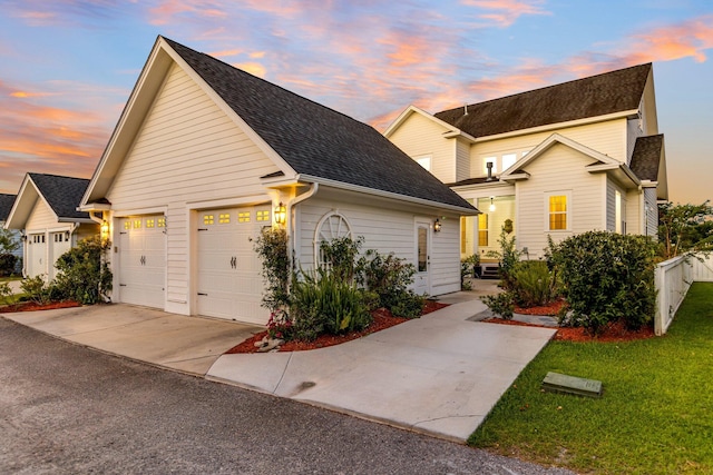 view of front of property with a garage