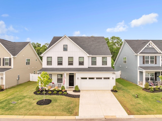 445 Oswego Ct, Greenville, SC 29607 - view of front of house featuring covered porch, driveway, a garage, board and batten siding, and a shingled roof