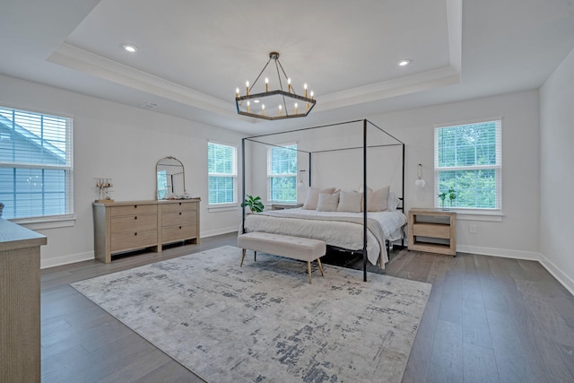 445 Oswego Ct, Greenville, SC 29607 - bedroom featuring a raised ceiling, multiple windows, wood finished floors, recessed lighting, and crown molding