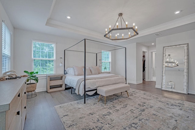 445 Oswego Ct, Greenville, SC 29607 - bedroom featuring a chandelier, wood finished floors, baseboards, recessed lighting, and a spacious closet