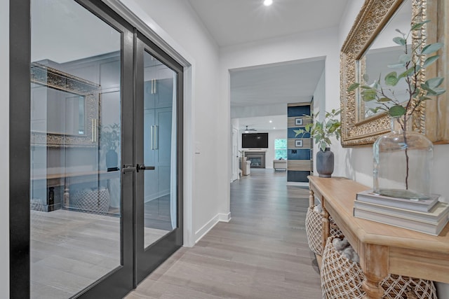 445 Oswego Ct, Greenville, SC 29607 - corridor with light wood-style flooring, french doors, and baseboards