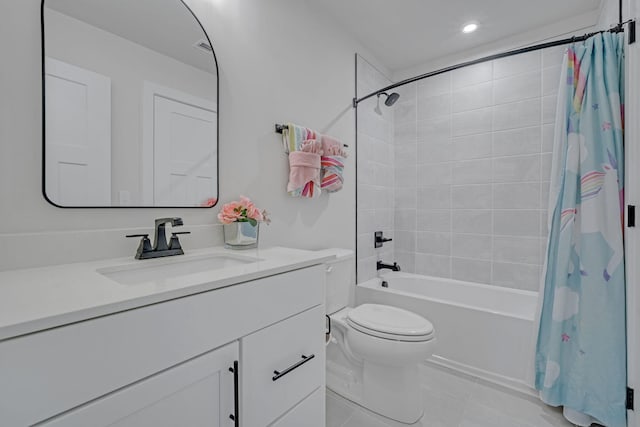 445 Oswego Ct, Greenville, SC 29607 - full bathroom featuring tile patterned flooring, shower / bath combination with curtain, vanity, toilet, and recessed lighting
