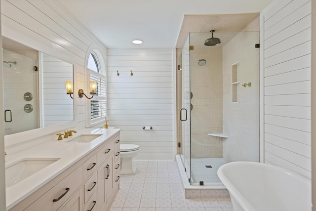 1075 Wayfarer Ln, Charleston, SC 29412 - full bathroom featuring a stall shower, double vanity, a soaking tub, and recessed lighting