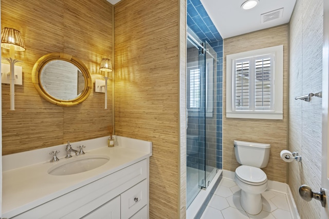 1075 Wayfarer Ln, Charleston, SC 29412 - full bathroom featuring tile patterned flooring, vanity, a shower stall, and tile walls