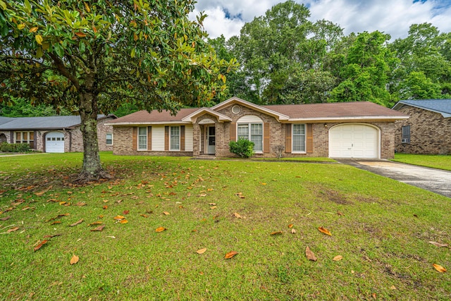 4328 Cheviot Dr, North Charleston, SC 29418 - ranch-style house with an attached garage, driveway, a front yard, and brick siding
