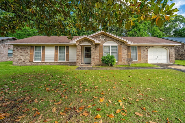 4328 Cheviot Dr, North Charleston, SC 29418 - ranch-style house featuring an attached garage, asphalt driveway, a front lawn, and brick siding