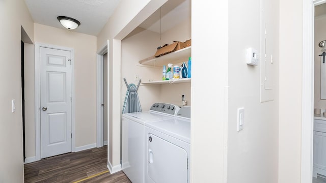 2186 Spoleto Ln, North Charleston, SC 29406 - laundry area with washing machine and dryer and dark wood-style flooring