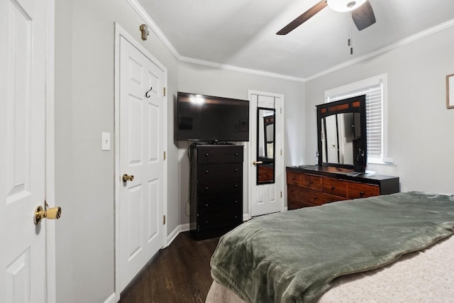 2158 Till Rd, Charleston, SC 29414 - bedroom featuring crown molding, dark wood-style flooring, and a ceiling fan