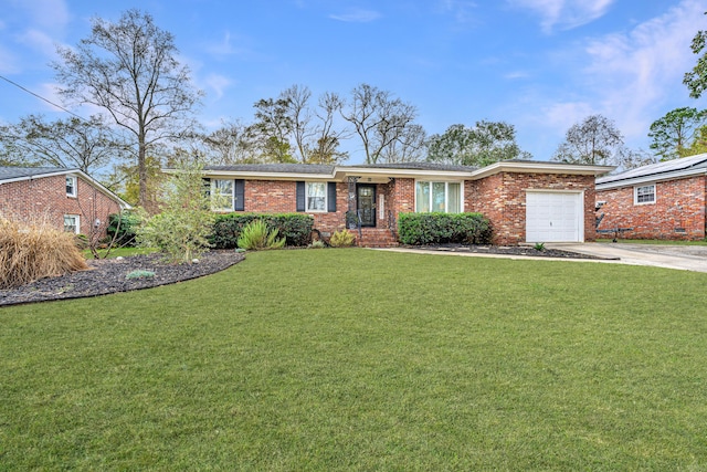 single story home featuring a garage and a front lawn