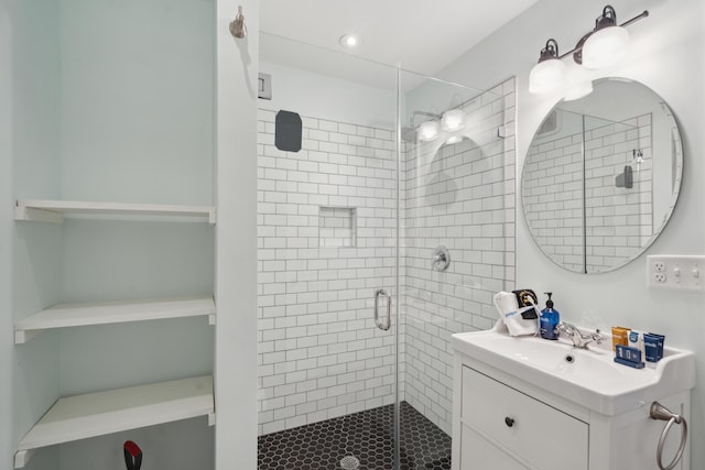 293 Grove St, Charleston, SC 29403 - full bathroom featuring a stall shower, vanity, and recessed lighting