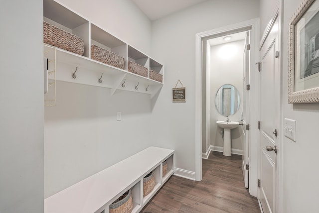 mudroom with dark wood-type flooring