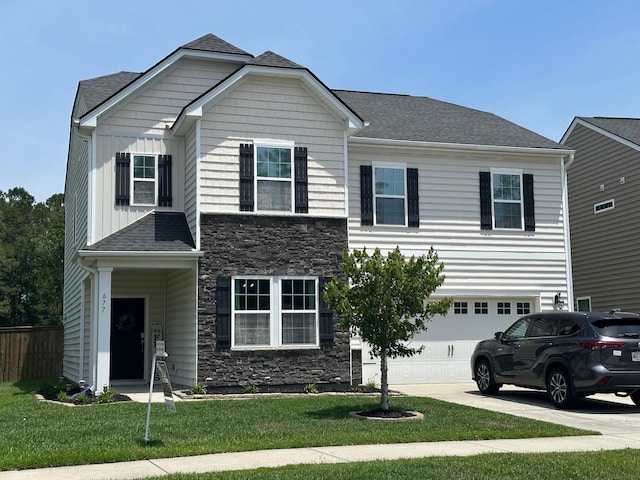 677 Redbud Ln, Summerville, SC 29486 - traditional-style home with stone siding, driveway, an attached garage, and a shingled roof
