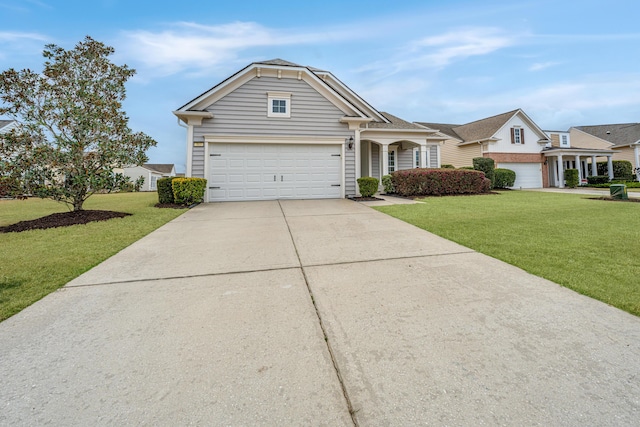 view of front of home featuring concrete driveway and a front yard