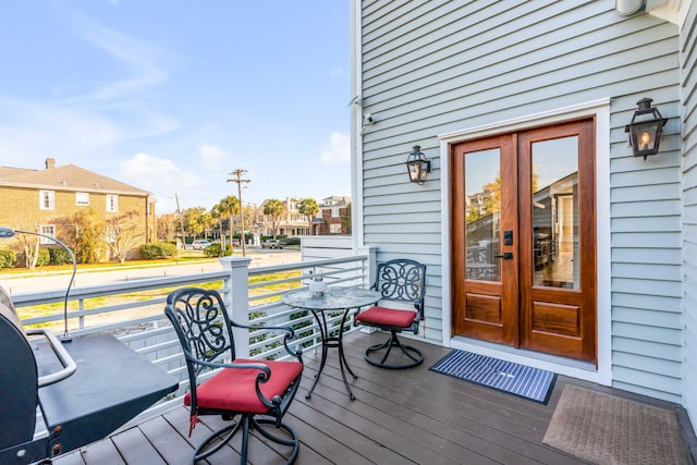 wooden terrace with french doors