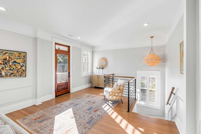 entrance foyer featuring recessed lighting, baseboards, and wood finished floors