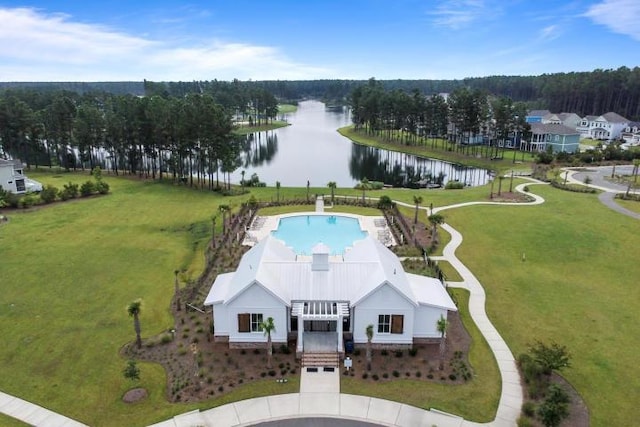 aerial view featuring a water view