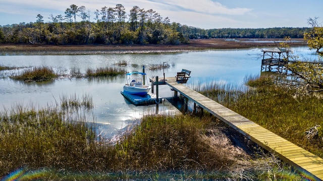 view of dock with a water view