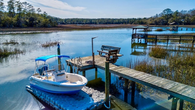 view of dock with a water view