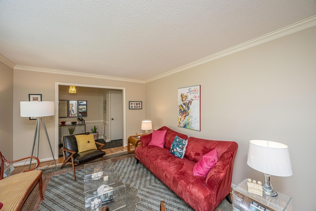 206 Brailsford Rd, Summerville, SC 29485 - living room featuring baseboards, a textured ceiling, and ornamental molding