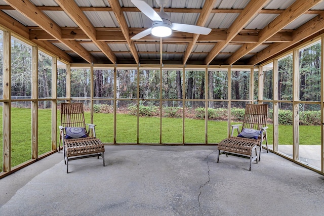 sunroom / solarium with ceiling fan