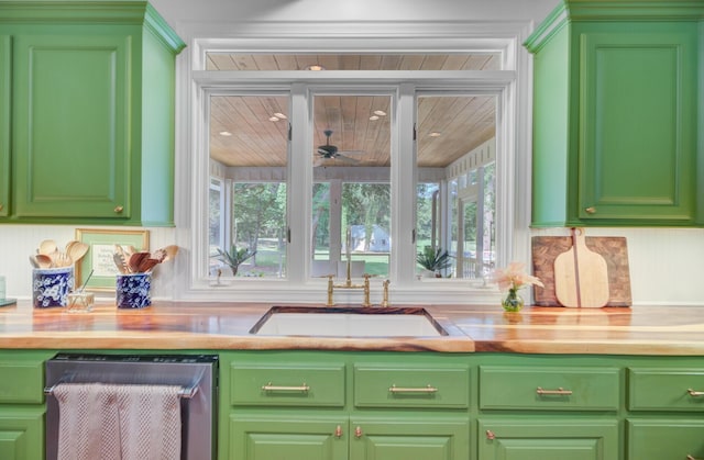 481 Cantey Ln, Camden, SC 29020 - kitchen with dishwasher, a sink, plenty of natural light, ceiling fan, and wood ceiling