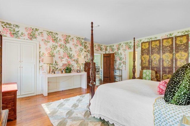 481 Cantey Ln, Camden, SC 29020 - bedroom with wallpapered walls, wood finished floors, and crown molding