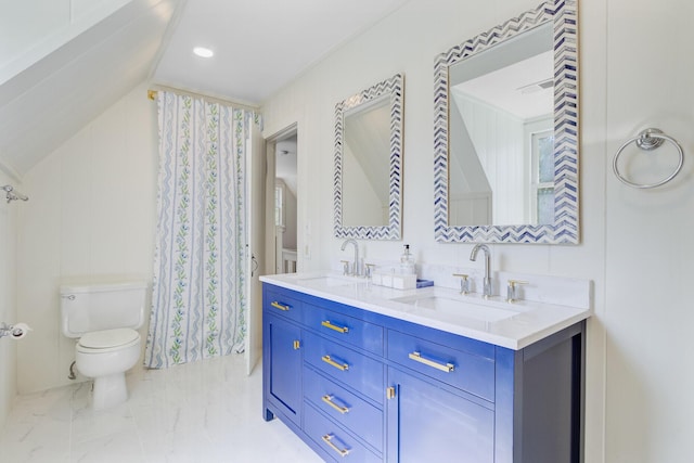 481 Cantey Ln, Camden, SC 29020 - full bathroom with double vanity, toilet, and marble finish flooring