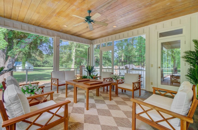 481 Cantey Ln, Camden, SC 29020 - sunroom / solarium with wood ceiling, an outdoor living space, and ceiling fan