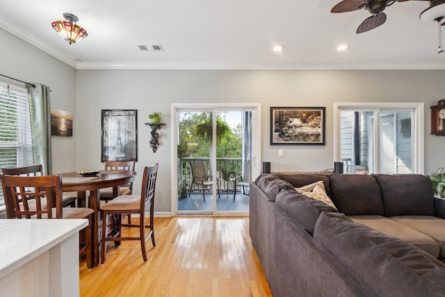 2329 Tall Sail Dr Unit 704D, Charleston, SC 29414 - living area with light wood-style flooring, crown molding, a ceiling fan, and recessed lighting