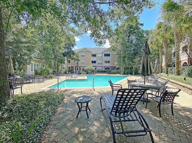 view of swimming pool with a patio