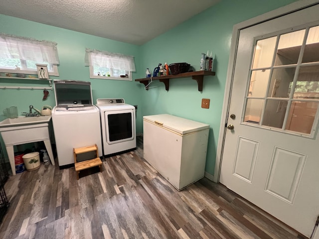1325 Edward Dr, Moncks Corner, SC 29461 - washroom with washing machine and dryer, wood finished floors, and a textured ceiling