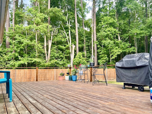 1325 Edward Dr, Moncks Corner, SC 29461 - wooden deck featuring a grill, fence, and view of scattered trees