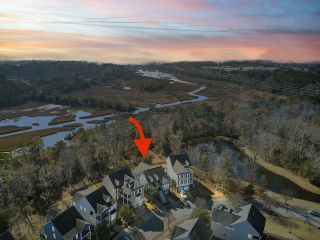 view of aerial view at dusk