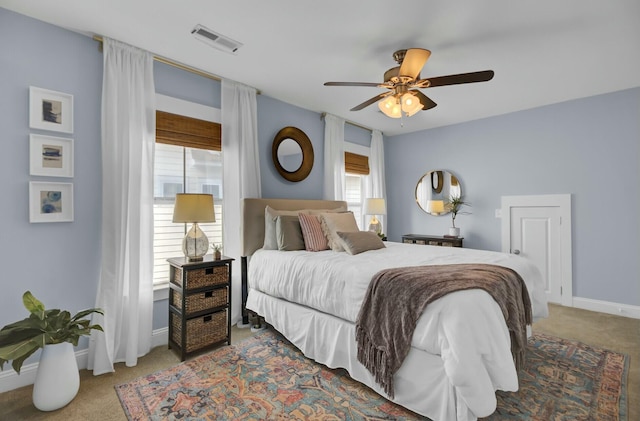 bedroom featuring carpet floors and ceiling fan