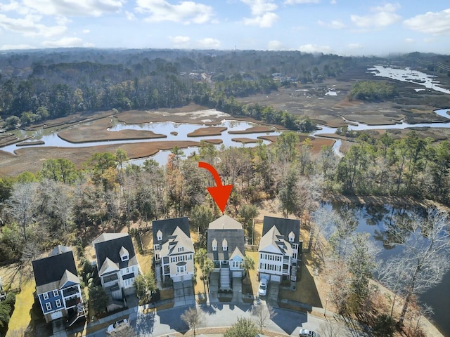 aerial view with a water view