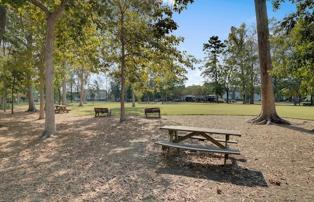 view of property's community with a lawn