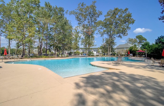 view of swimming pool featuring a patio