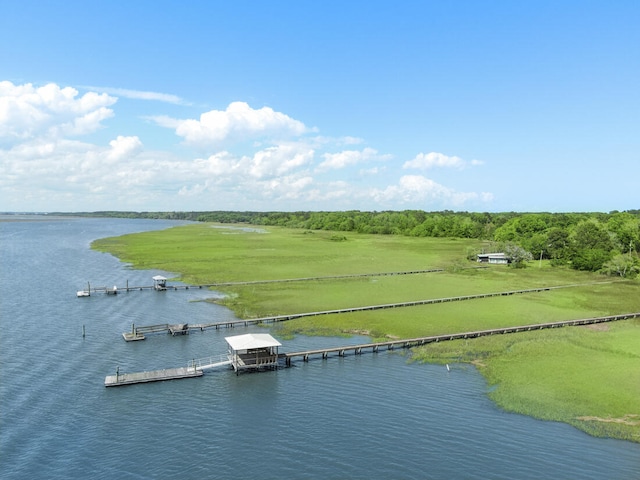 water view featuring a dock