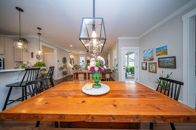1726 Winfield Way, Charleston, SC 29414 - dining area with ornamental molding and a chandelier