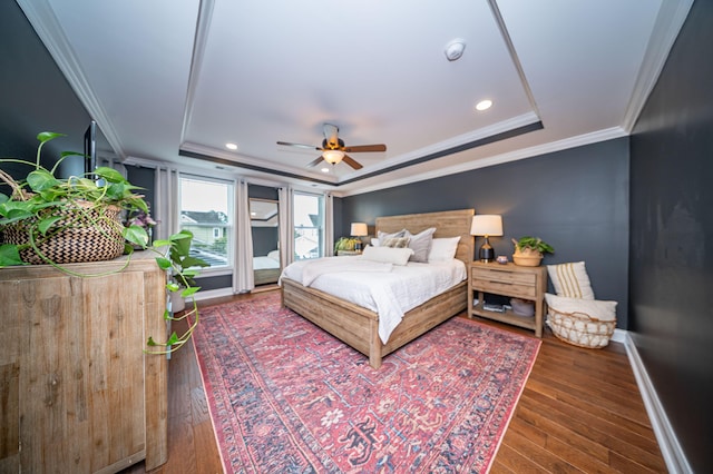 1726 Winfield Way, Charleston, SC 29414 - bedroom with a tray ceiling, wood-type flooring, crown molding, recessed lighting, and ceiling fan