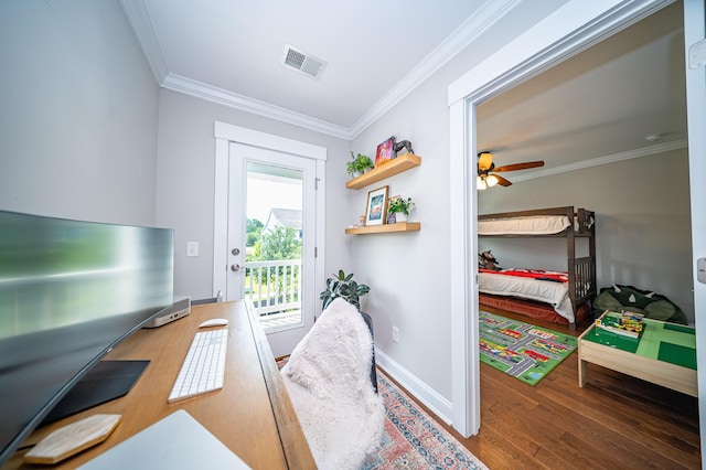 1726 Winfield Way, Charleston, SC 29414 - office space featuring crown molding, wood finished floors, and a ceiling fan